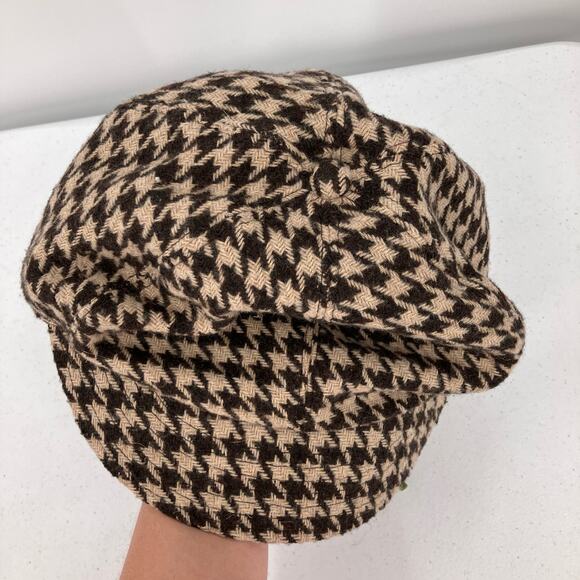 Gap Brown Houndstooth All Over Pattern Y2K Hip Hop Lined Wool Blend Cadet Hat - Picture 2 of 8
